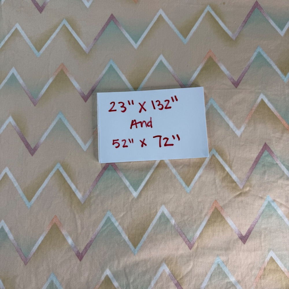 VTG Pastel Chevron Zig Zag Fabric Remnants 2 Pieces 23x132 and 52x72 PreWashed